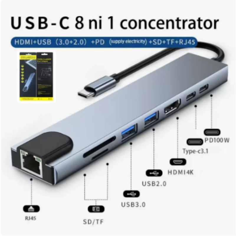 Home Assistant Sd - Station d'extension Type-C 8-en-1 avec port